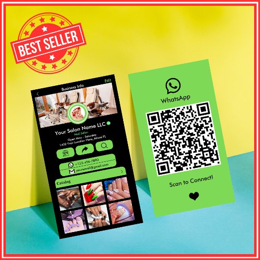 WhatsApp Nail Salon Green | QR-Code für soziale Me Visitenkarte