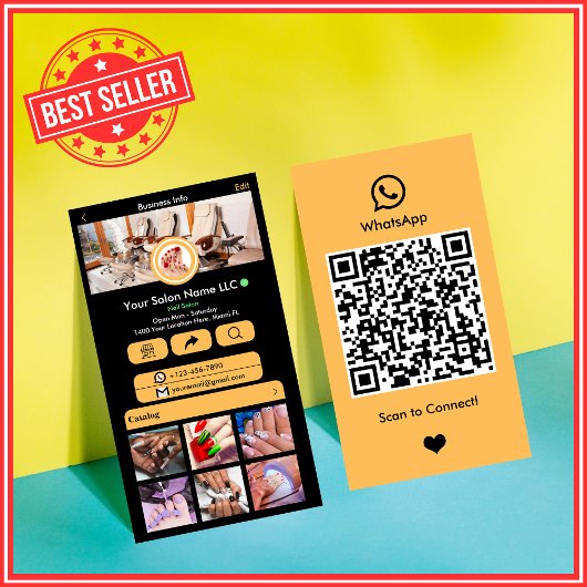 WhatsApp Nail Salon Peach Social Media QR-Code Visitenkarte