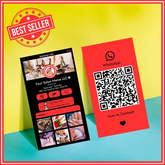 WhatsApp Nail Salon Red | QR-Code für soziale Medi Visitenkarte
