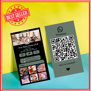 WhatsApp Nail Salon Sage Green Social Media QR Visitenkarte