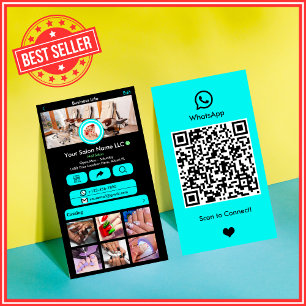 WhatsApp Nail Salon Türkis Social Media QR-Code Visitenkarte