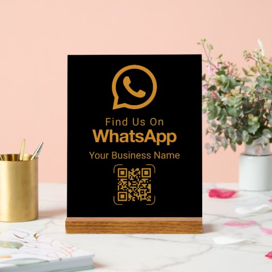 WhatsApp QR-Code Geschäftskontakt Schwarz Gold Acrylschild (Hochzeit)