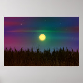 Wheat Field Night Sky und Mond Öl Malerei Sommer Poster