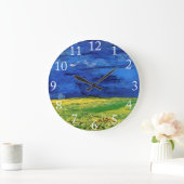Wheat Field Under Clouded Sky by Van Gogh. Große Wanduhr (Zuhause)