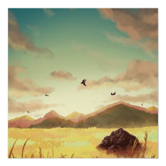 Wheat fields at sunrise poster (Vorderseite)