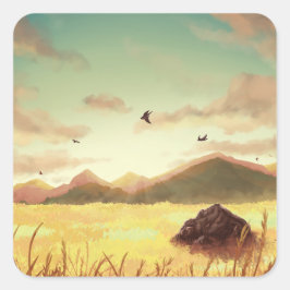 Wheat fields at sunrise quadratischer aufkleber