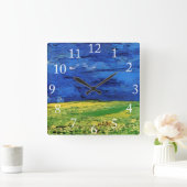 Wheat Fields Under Clouded Sky Van Gogh Quadratische Wanduhr (Zuhause)