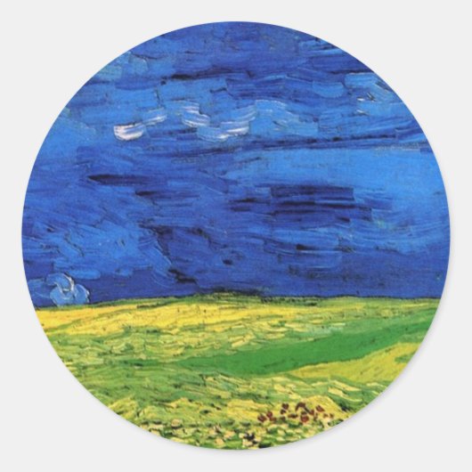 Wheat Fields Under Clouded Sky Van Gogh Runder Aufkleber (Vorderseite)