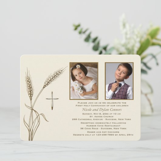 Wheat Religious Two Foto Einladung (Stehend Vorderseite)
