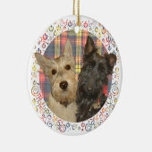 Wheaten & Black Scott auf Tartan Keramik Ornament (Rechts)