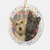 Wheaten & Black Scott auf Tartan Keramik Ornament (Links)