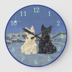 Wheaten Black Scotties Christmas Große Wanduhr