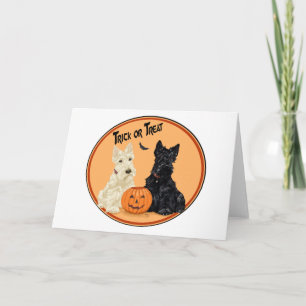 Wheaten & Black Scottish Terrier Halloween Karte