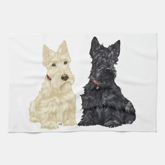 Wheaten & Black Scottish Terriers Geschirrtuch (Horizontal)
