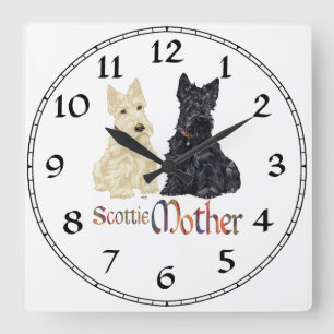 Wheaten & Black Scottish Terriers Mother Quadratische Wanduhr