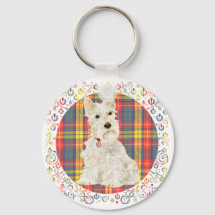 Wheaten Scottie auf Buchanan Tartan Schlüsselanhänger