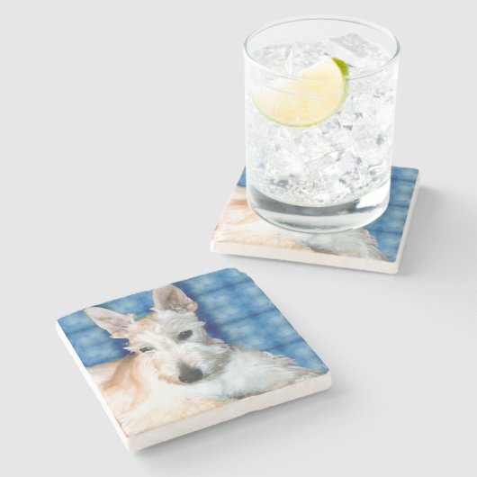 Wheaten Scottie Marble Coster Steinuntersetzer (Seitenansicht)