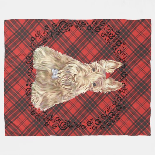 Wheaten Scottie Tartan Fleecedecke (Vorderseite (Horizontal))