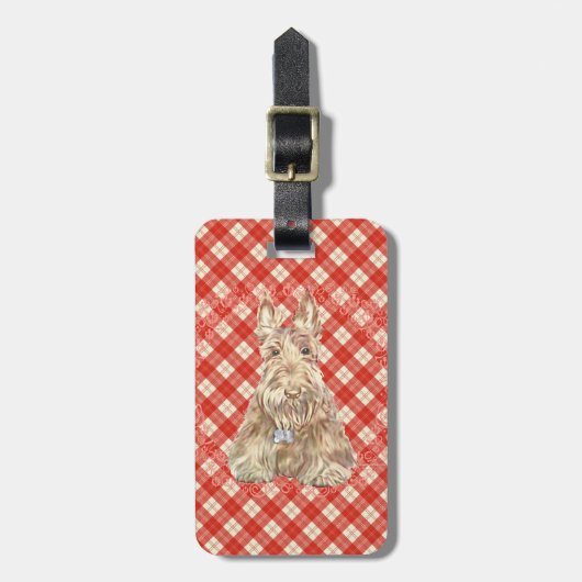 Wheaten Scottie Tartan Gepäckanhänger (Vorderseite vertikal)