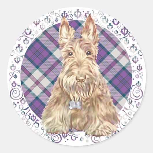 Wheaten Scottie Tartan Runder Aufkleber (Vorderseite)