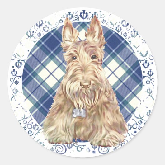 Wheaten Scottie Tartan Runder Aufkleber (Vorderseite)
