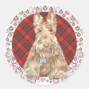 Wheaten Scottie Tartan Runder Aufkleber