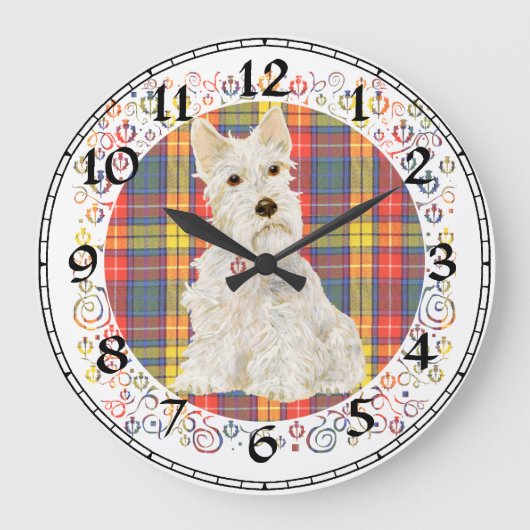 Wheaten Scottish Terrier Clock Große Wanduhr (Vorderseite)