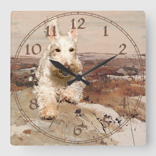 Wheaten Scottish Terrier Clock Quadratische Wanduhr (Vorderseite)
