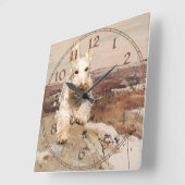 Wheaten Scottish Terrier Clock Quadratische Wanduhr (Winkel)