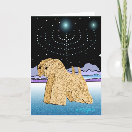 "Wheaten Terrier bei Chanukah " Feiertagskarte (Vorderseite)