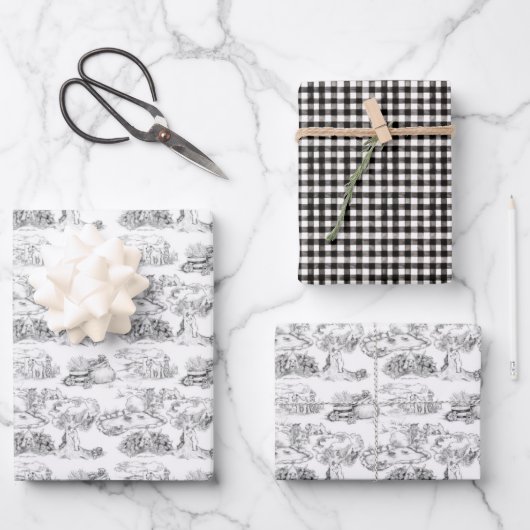 WHEATEN Terrier Black Toile & Gingham Geschenkblät Geschenkpapier Set (Vorderseite)
