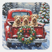 Wheaten Terrier Christmas Red Truck Holiday Gift Quadratischer Aufkleber (Vorderseite)