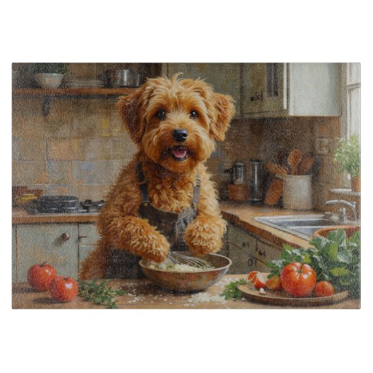 Wheaten Terrier Cooking in Kitchen Schneidebrett (Vorderseite)
