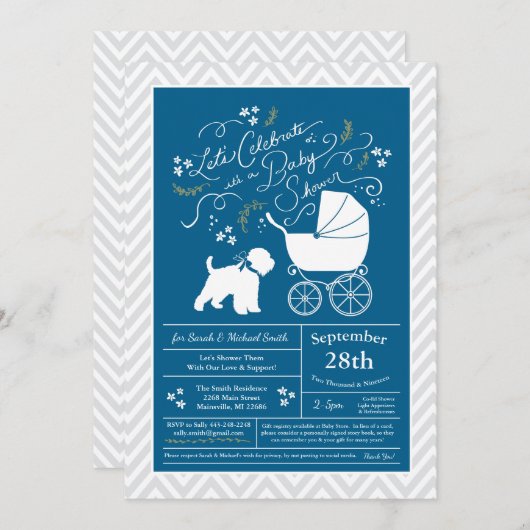 Wheaten Terrier Dog Baby Shower Blue Boy Einladung (Vorne/Hinten)