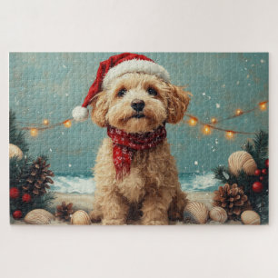 Wheaten Terrier Dog Christmas Vintag Beach Puzzle