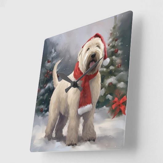 Wheaten Terrier Dog im Schnee Weihnachten Quadratische Wanduhr (Winkel)