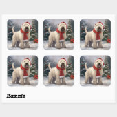 Wheaten Terrier Dog im Schnee Weihnachten Quadratischer Aufkleber (Blatt)