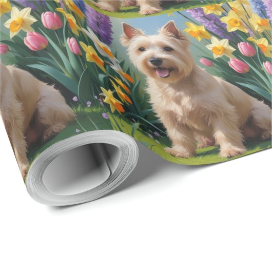 Wheaten Terrier Dog Spring Blumen Malerei Geschenkpapier (Rolleneckpunkt)