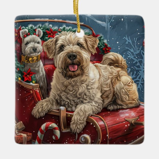 Wheaten Terrier Dog Weihnachtsfest Keramikornament (Vorderseite)