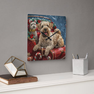 Wheaten Terrier Dog Weihnachtsfest Quadratische Wanduhr