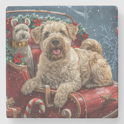 Wheaten Terrier Dog Weihnachtsfest Steinuntersetzer (Vorderseite)