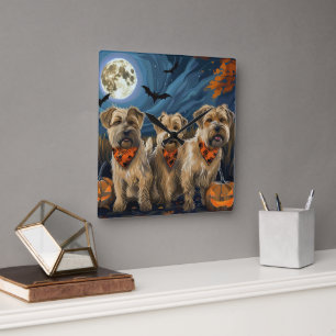 Wheaten Terrier Halloween Spooky Quadratische Wanduhr