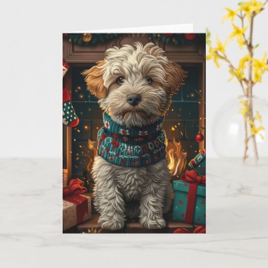 Wheaten Terrier Hund mit Weihnachtsgeschenken Kami Karte (Gelbe Blume)