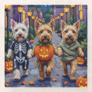 Wheaten-Terrier-Hunde in Halloween-Kostümen Glasuntersetzer