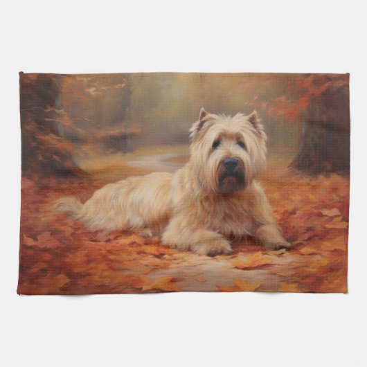 Wheaten Terrier im Herbst Leaves Inspiriert Geschirrtuch (Horizontal)