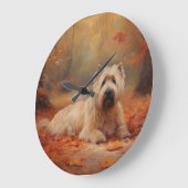 Wheaten Terrier im Herbst Leaves Inspiriert Große Wanduhr (Winkel)