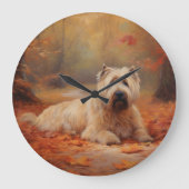 Wheaten Terrier im Herbst Leaves Inspiriert Große Wanduhr (Vorderseite)
