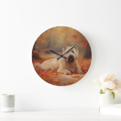 Wheaten Terrier im Herbst Leaves Inspiriert Große Wanduhr (Zuhause)