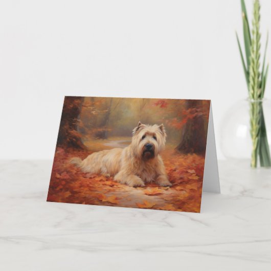 Wheaten Terrier im Herbst Leaves Inspiriert Karte (Vorderseite)