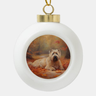Wheaten Terrier im Herbst Leaves Inspiriert Keramik Kugel-Ornament